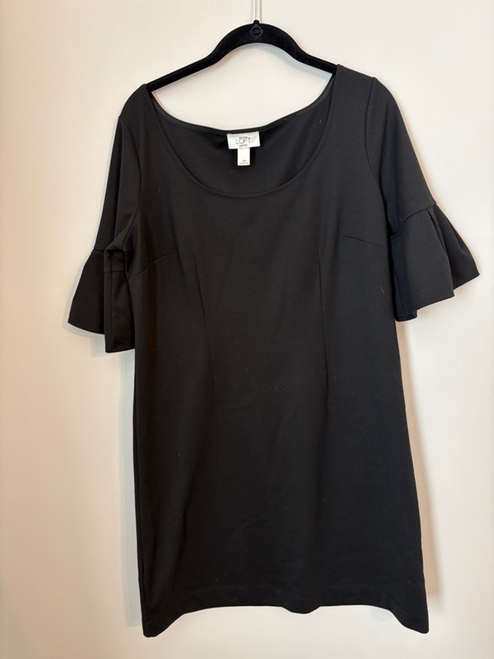 LOFT Black Ruffle Sleeve Shift Dress